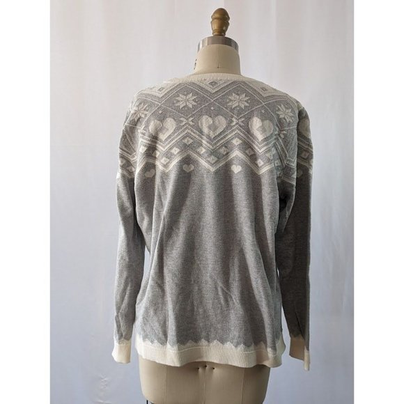 Women's Talbots Fair Isle Penguin Sweater Size XLp Petite Gray Heart Lightweight - Picture 5 of 8